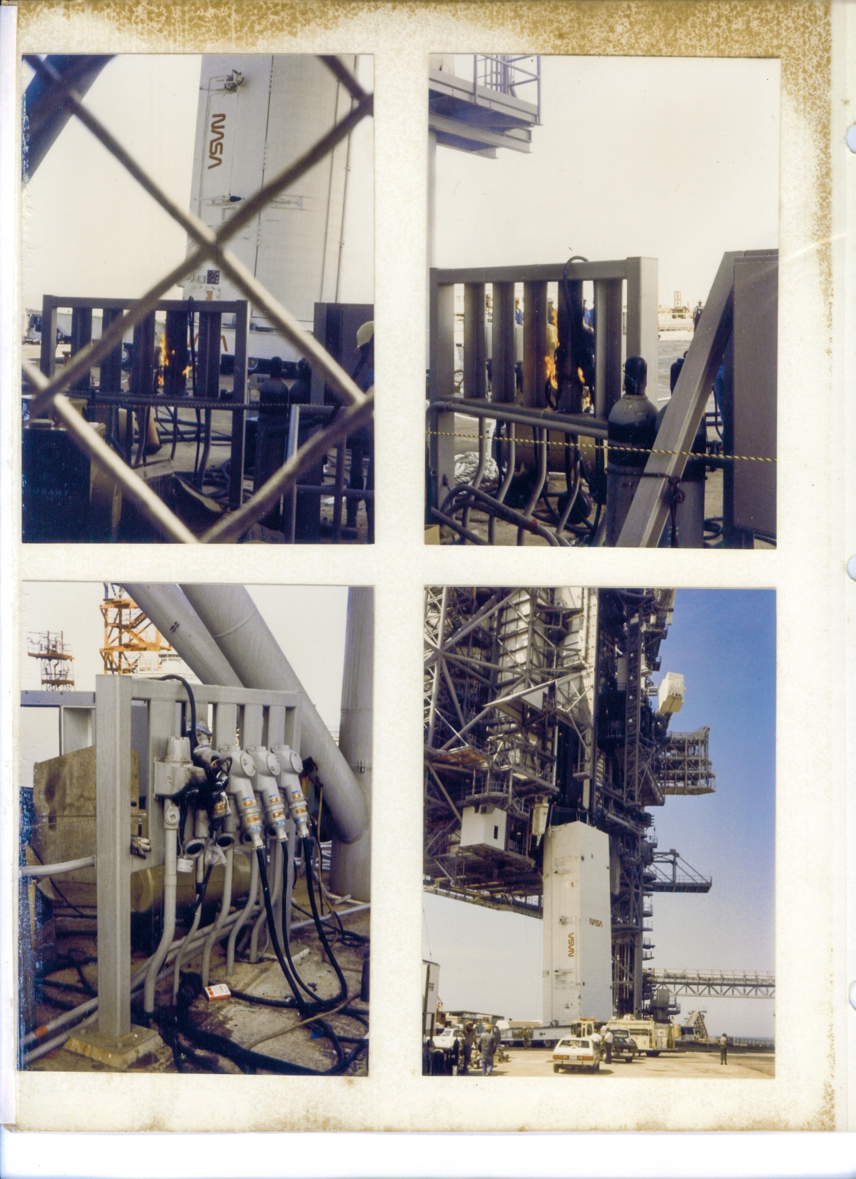 Electrical panel fire on Launch Complex 39-B, during the first Payload Canister fit-check. Fire of unknown cause, in a junction box which is located immediately in front of the elevator doors on the FSS at the pad deck level.